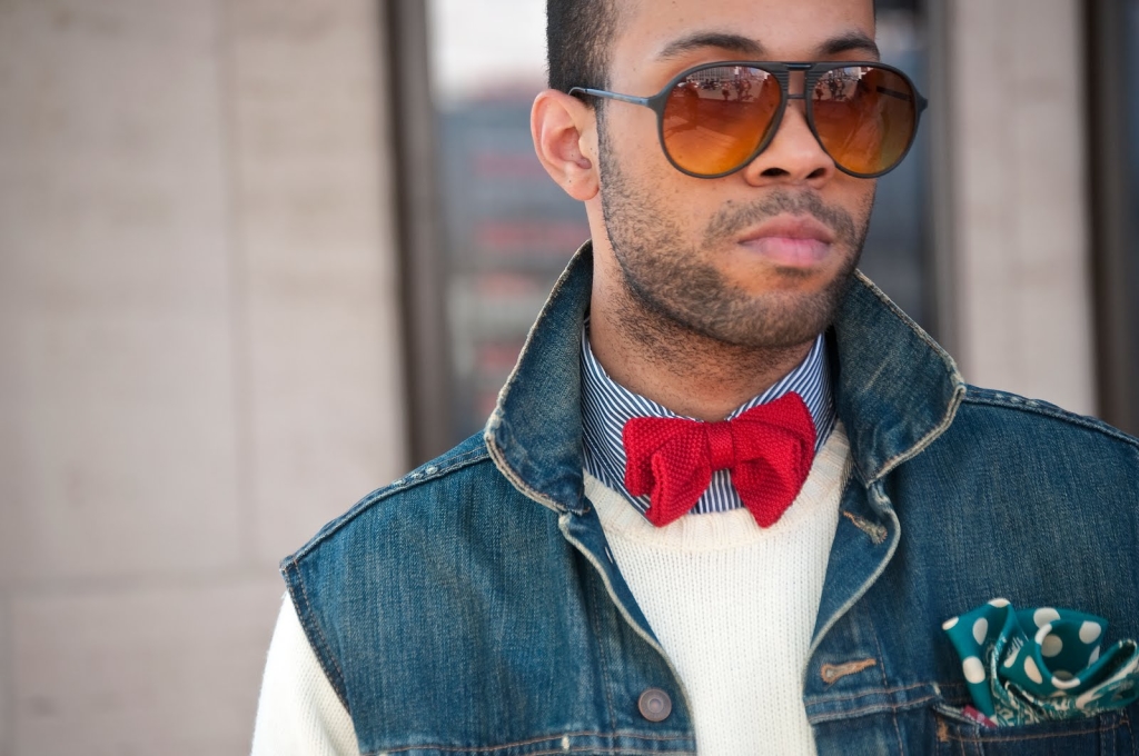 DENIM-JACKET-W-RED-BOW-TIE